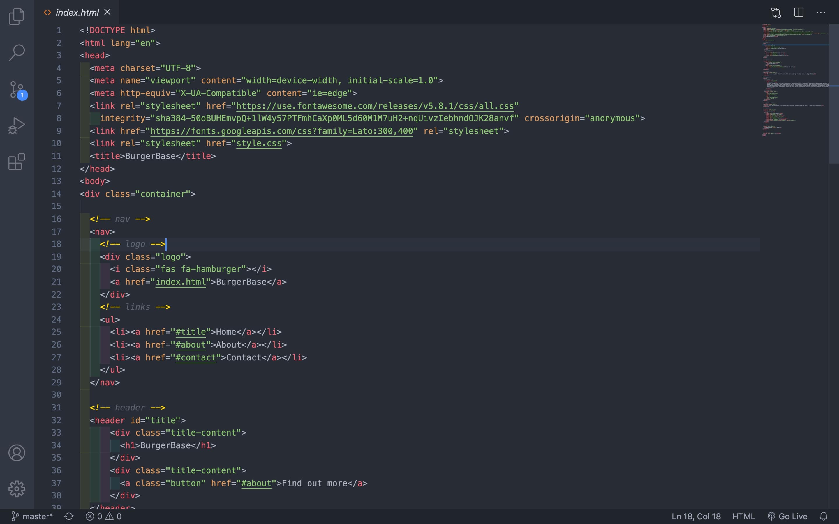 An HTML file open in VS Code