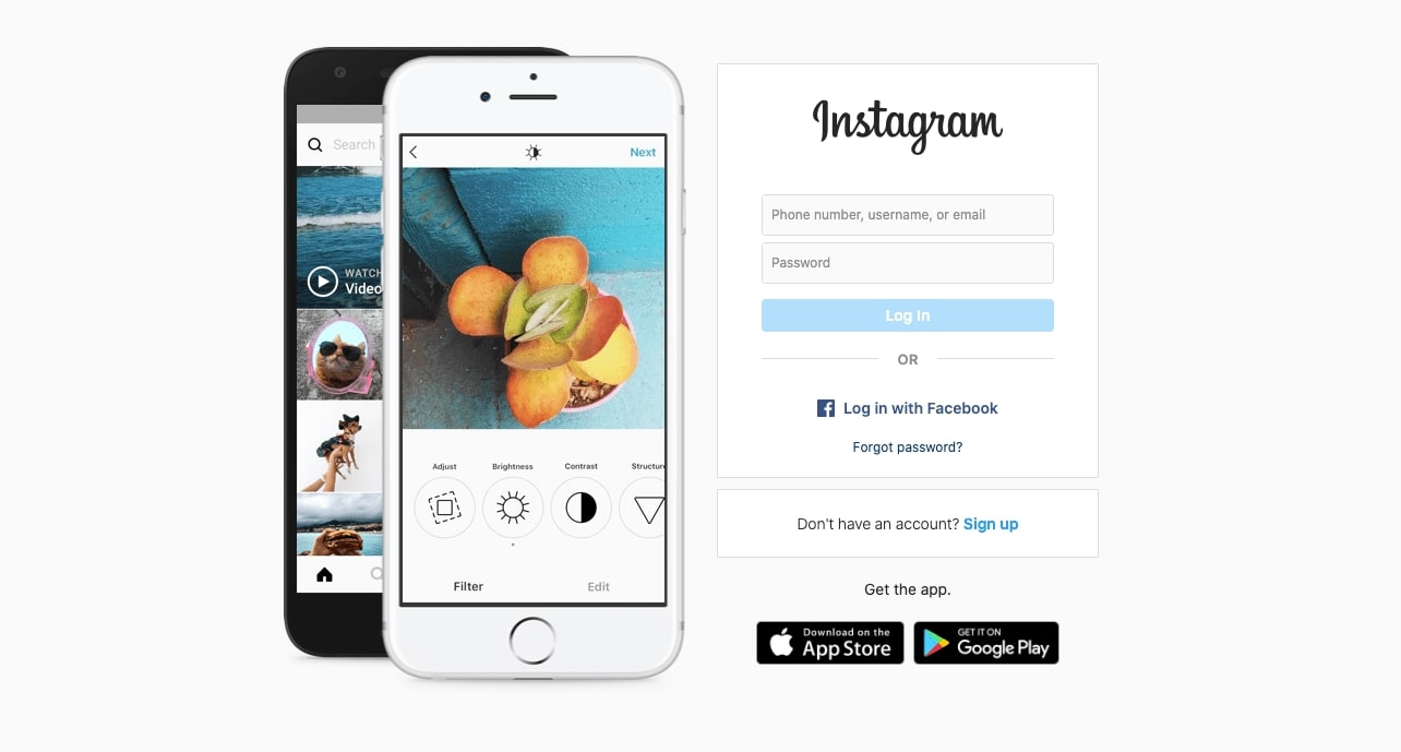 Instagram login form