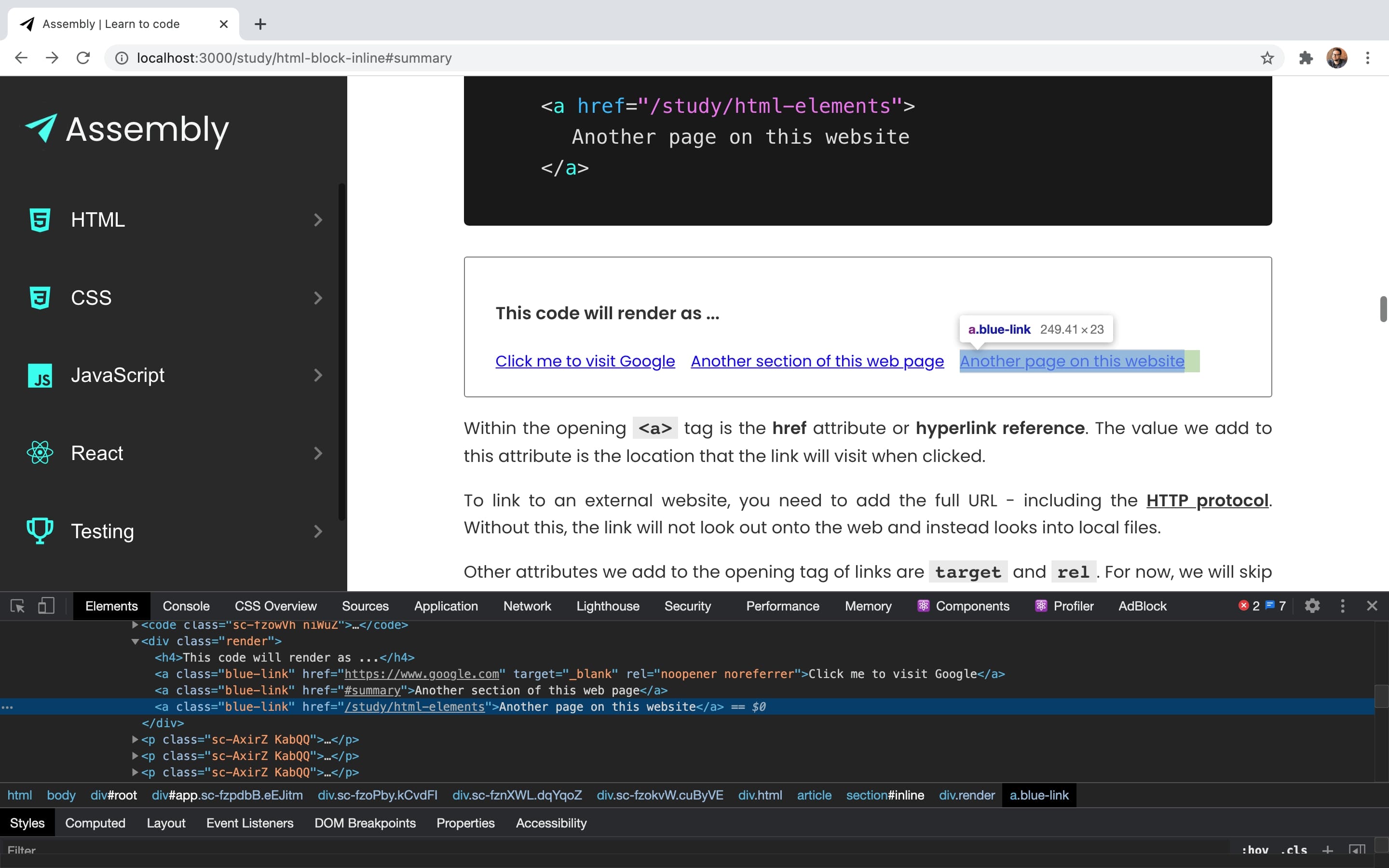 inspecting links